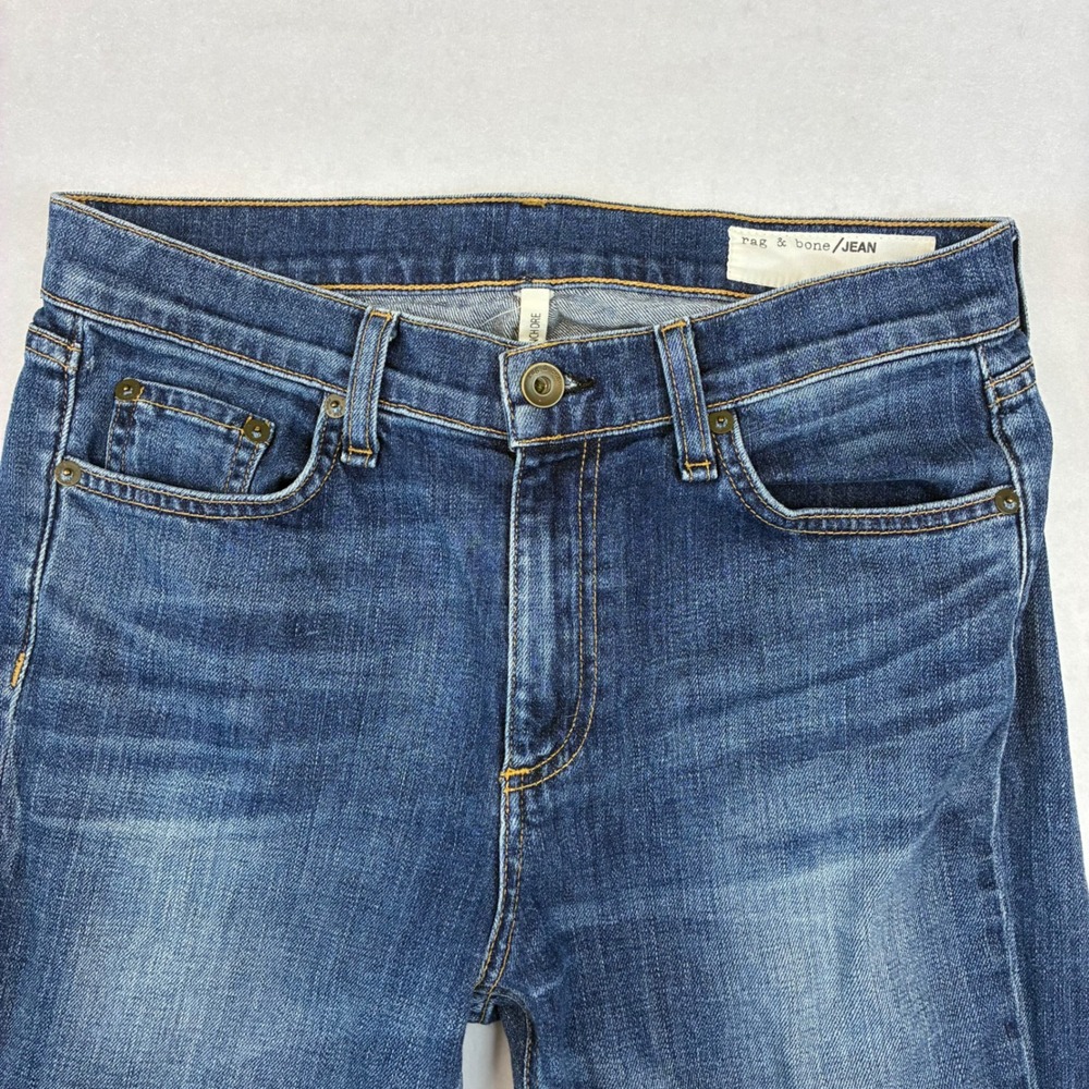 Rag & Bone Jeans Women 27 Blue Bainbridge Slim Boyfriend 10 Inch Rise Raw Hem